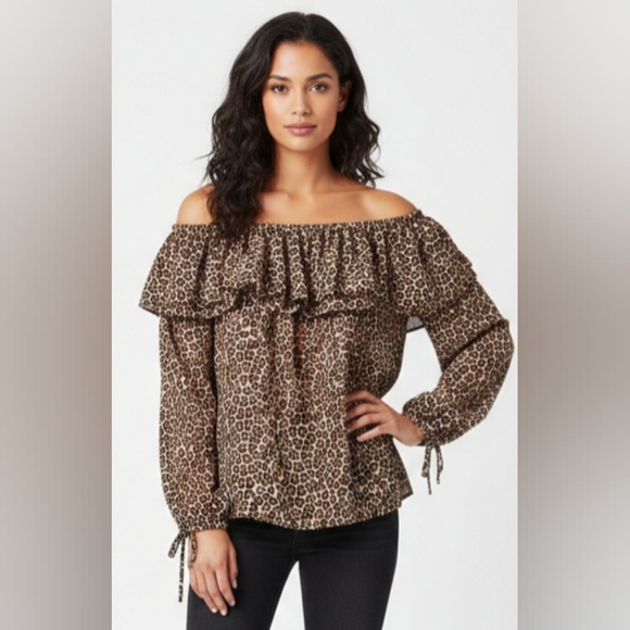 MICHAEL Michael Kors Tops - MICHAEL Michael Kors Animal Print Ruffle Off-Shoulder Blouse